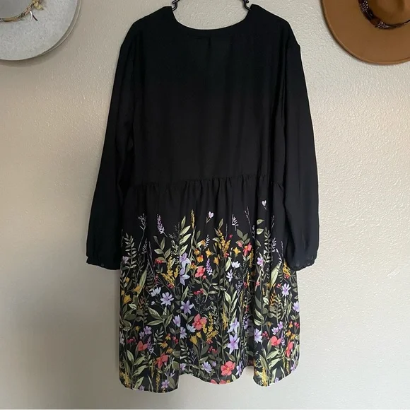 NWOT - Old Navy - Women’s Black Floral Mini Long-sleeve Summer Dress - Plus - Picture 3 of 9